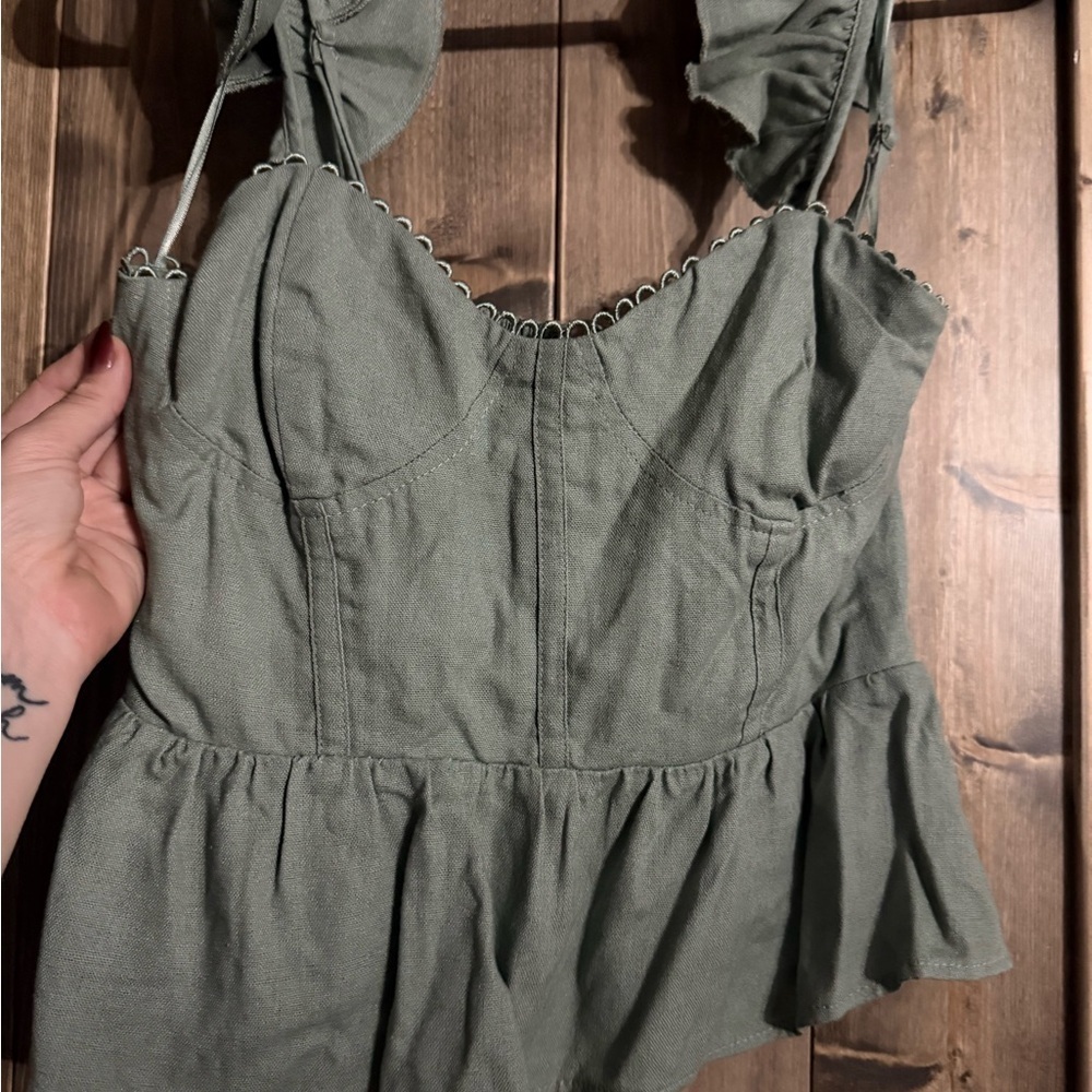 Francesca's Collections Sage Green Ruffle Blouse